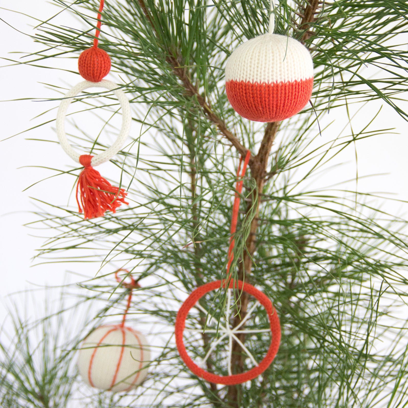 Holiday Ornaments Abstract Red & White Set (4pcs)