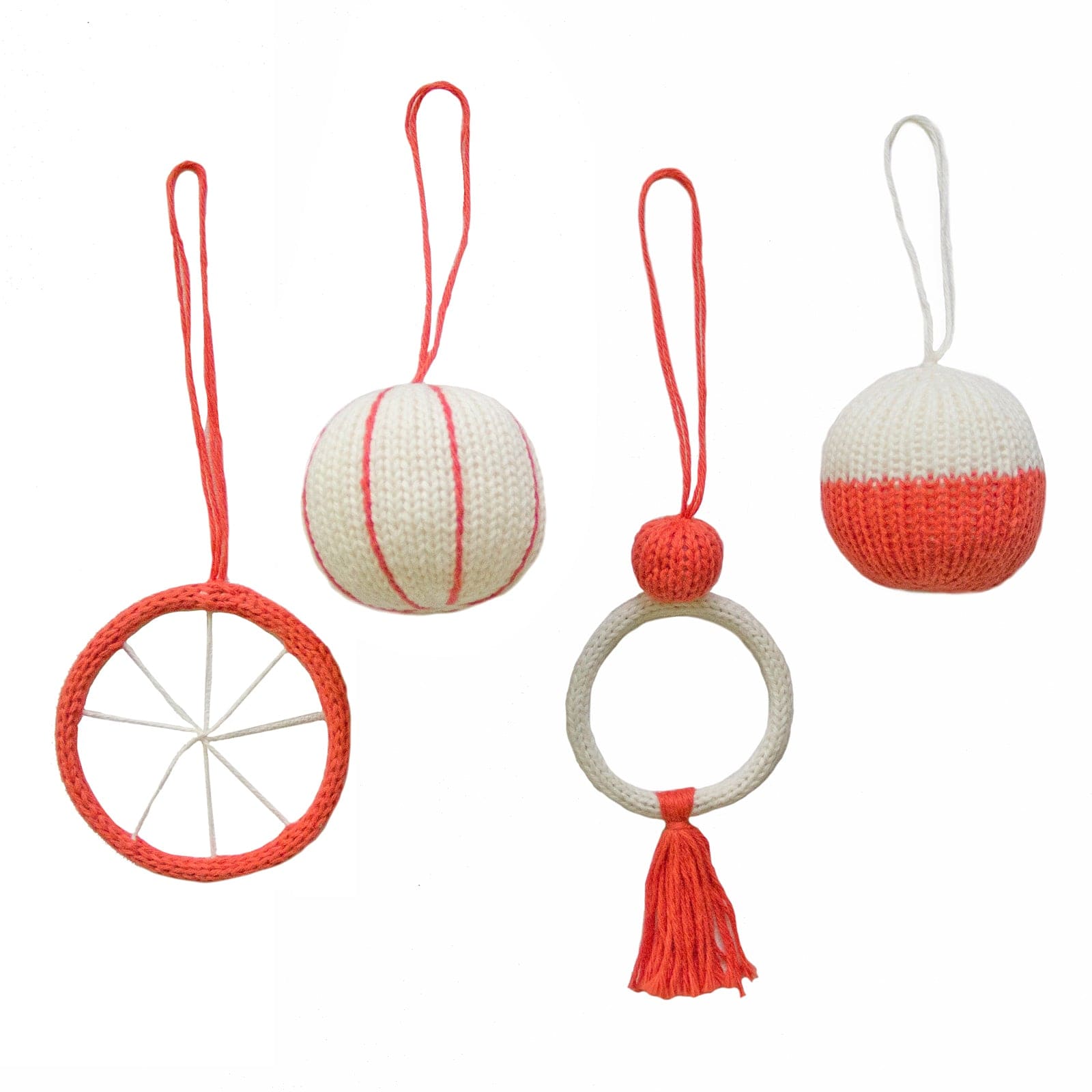 Holiday Ornaments Abstract Red & White Set (4pcs)